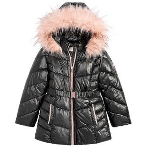 Michael Kors Girls Hooded Belted Faux-Fur Jacket